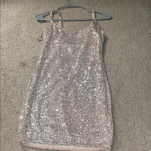 AKIRA Sequin Dress in Silver and Pink